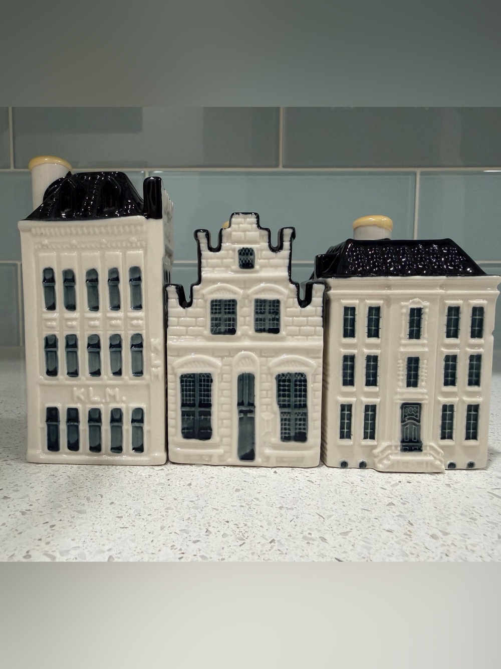 KLM Blue Miniature Houses - Set of 3 (# 75, 76, & 93) - Original Wax Seal